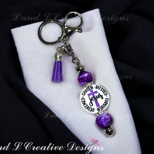 Custom made gunmetal and purple beaded keychain with tassel and lobster clasp!